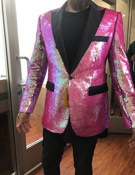 Alberto Nardoni Best men's Italian Suits Brands Fuchsia Pink Tuxedo~ Sport Coat Tuxedo Dinner Jacket Sequin ~ Unique Shiny Flashy Fashion Prom Paisley Clearance Sale Online Perfect For Prom Clothe - Prom Outfits For Guys