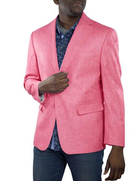  Men's One Ticket Pocket Summer Fabric Linen Fabric 100% Men's 2 Piece Linen Causal Outfits Fuchsia Blazer / Beach Wedding Attire For Groom Perfect For Prom Clothe - Prom Outfits For Guys -Mens linen suit