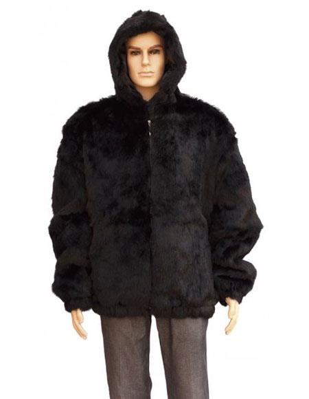 Men's Fur Black Pull Up Zipper Handmade Jacket