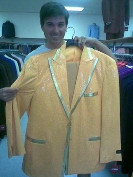 Yellow-Gold Shiny Flashy Metallic 1920s tuxedo style Suit Peak Lapel 