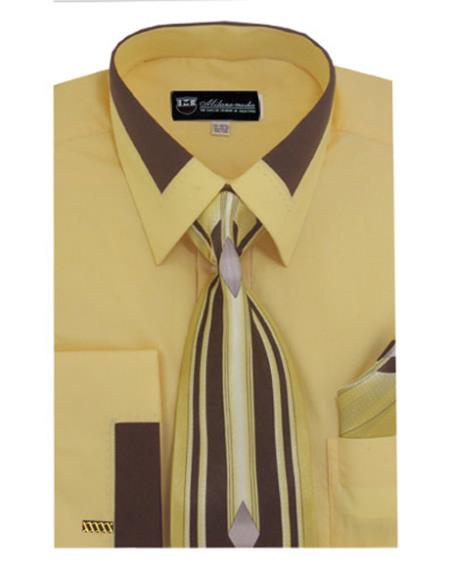 Men's Vibrant Color Dress Shirt with Matching Tie and Handkerchief Classic Cuffs 