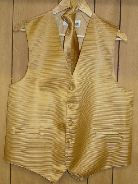 gold Dress Tuxedo Wedding Vest & Tie set 