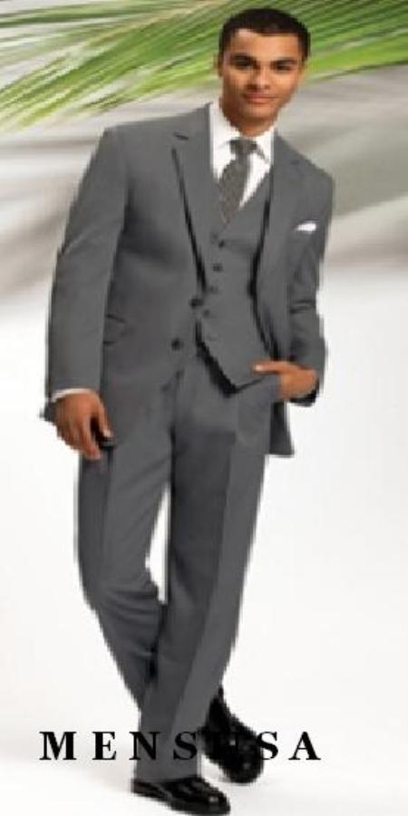 Gray 2 Button Style Vested 3 Piece three piece suit - Jacket + Pants + Vest 
