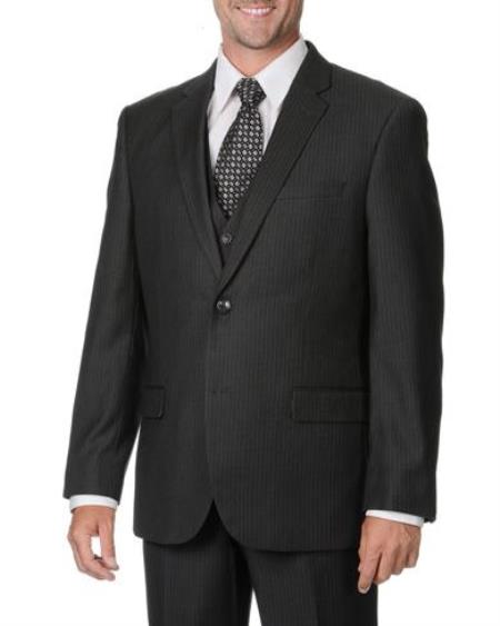 2 Button Style Mini Pinstripe Vested 3 Piece Suits for Online Side Vents Gray 
