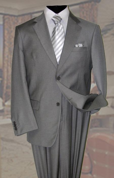 Gray Wool Fabric Suit 2 Button Style 2pc Superior Fabric 150's With Hand Pick Stitching on Lapel 