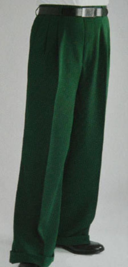 Green Wide Leg Dress Pants Pleated 1920s 40s Fashion Clothing Look ! Slacks baggy dress trousers