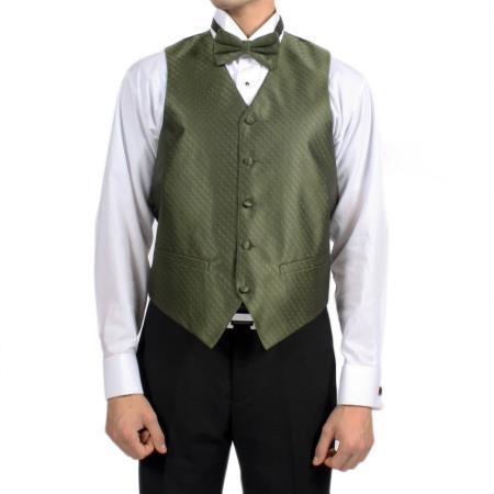Olive Green Diamond Pattern 4-Piece Vest Set 
