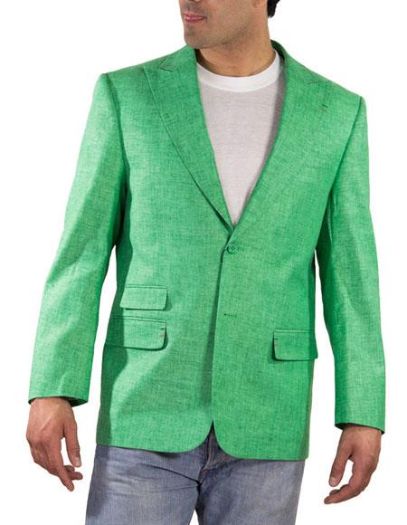 Men's One Ticket Pocket Green Thread & Stitch 100% Men's Linen Causal Outfits Blazer / Beach Wedding Attire For Groom Perfect For Prom Clothe - Prom Outfits For Guys-Mens linen suit