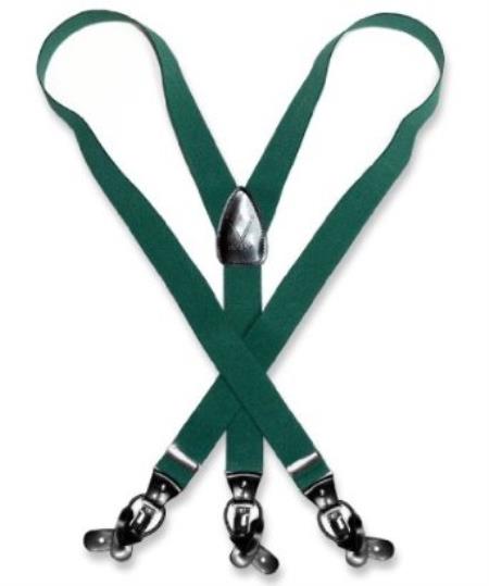 Forest Hunter Green Suspenders Y Shape Back Elastic Button & Clips 