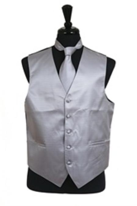 Horizontal Rib Pattern Vest Tie Set Grey 