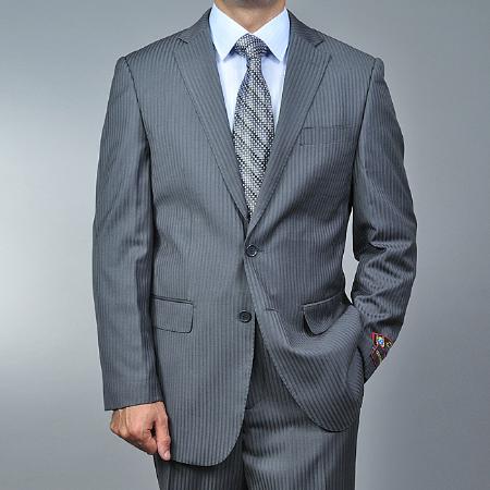 Grey Tonal Shadow Stripe ~ Pinstripe 2-button Suit 