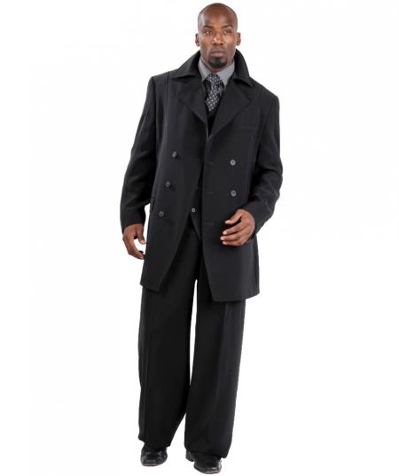 1940s men's Suits Style Three Piece Vested  Fashion Clothing Look ! With Peacoat Jacket with Wide Leg Pants Medium Grey Wool