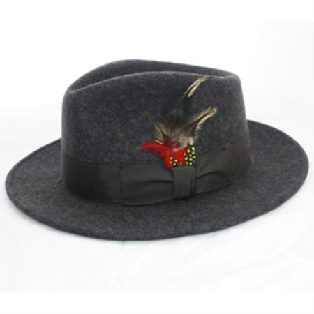 Mens Dress Hat Grey Wool Fabric Banded Fedora suit hat
