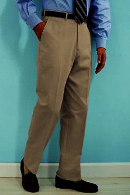 PA-100 Tan khaki Color ~ Beige premier quality italian fabric Flat Front Wool Fabric Dress Pants Hand Made Relax Fit 