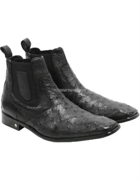  Men's Handmade Vestigium Boots Genuine Ostrich Chelsea Black Boots
