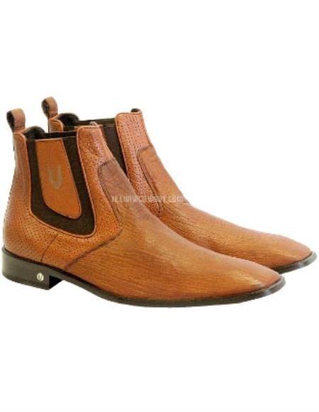 Men's Handmade Genuine Sharkskin Chelsea Cognac Boots