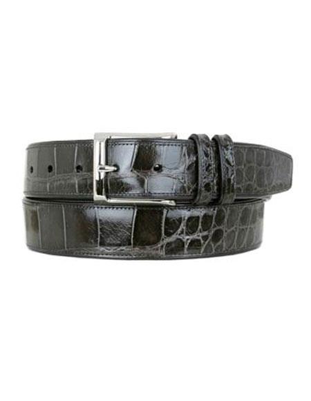 Mezlan Men's Grey All-Over Genuine Alligator Handmade Skin Belt 