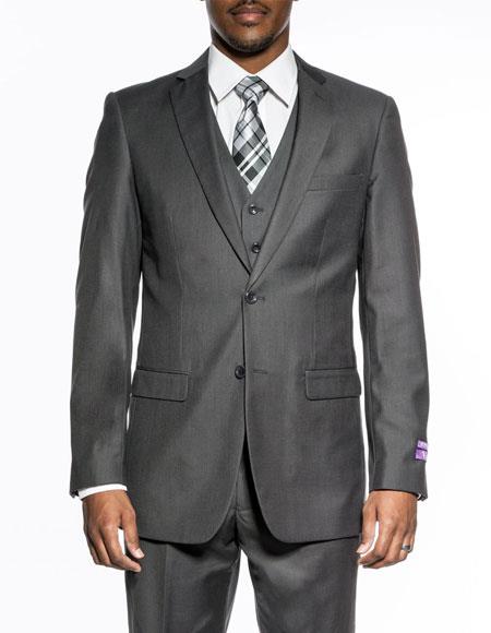 men's Heather grey 3 piece slim fit wedding prom vested suit 