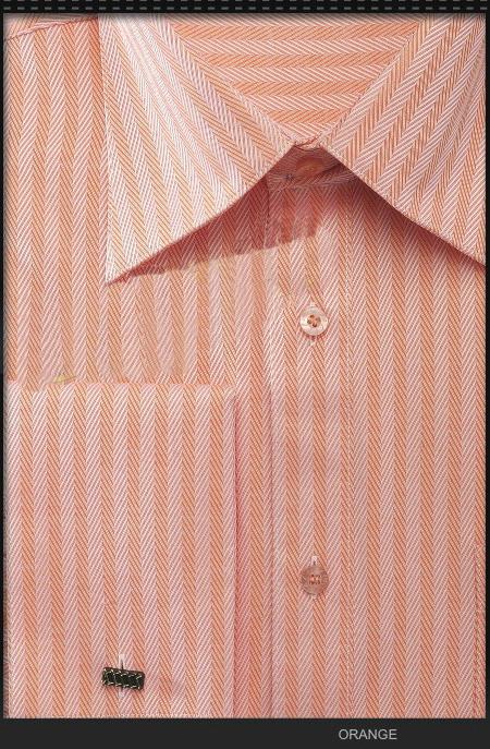 French Cuff Dress Shirt - Herringbone Tweed Stripe Orange 