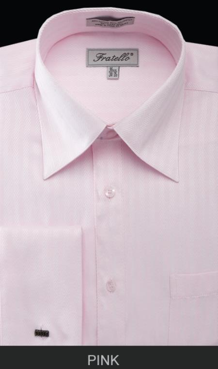French Cuff Dress Shirt - Herringbone Tweed Stripe Pink 