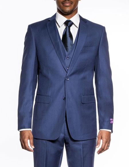  men's indigo 3 piece slim fit wedding prom vested suit 