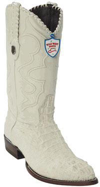 Wild West Cream ~ Ivory ~ Off White J-Toe cai ~ Alligator skin Hornback Cowboy Boots 