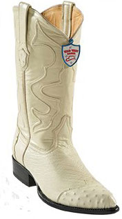 Wild West Cream ~ Ivory ~ Off White J-Toe Smooth Ostrich Wing Tip Cowboy Boots 