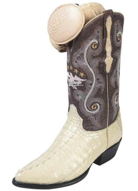  Men's Handcrafted El General Caiman Tail J Toe Leather Lining Bone Boots