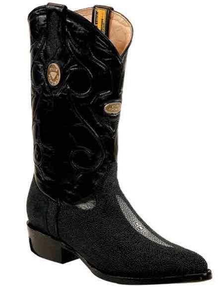  Men's Genuine Stingray Handmade Black Boots With Replaceable Heel Cap J Toe Leather