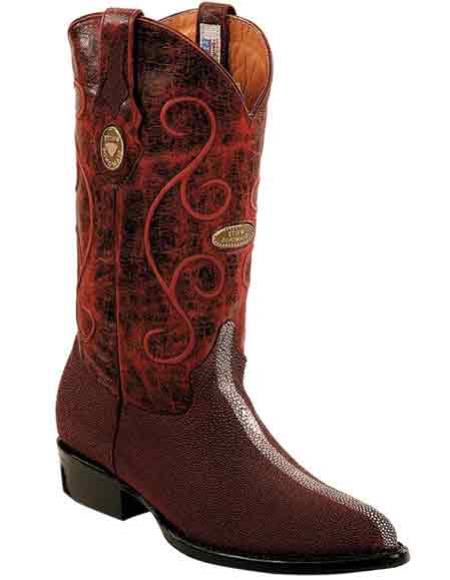  Men's Leather Genuine Stingray J Toe With Replaceable Heel Cap Handcrafted Burgundy Boots