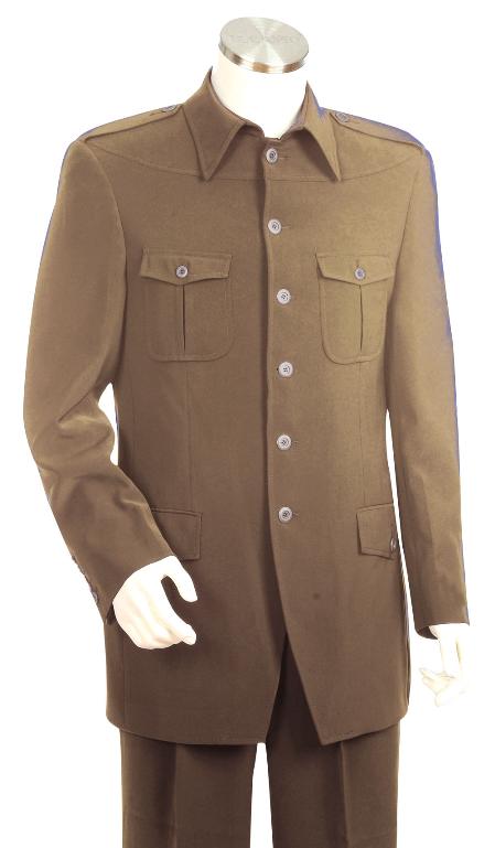 High Fashion Khaki SAFARI Long Sleeve ( military style ) Suit For sale ~ Pachuco men's Suit Perfect for Wedding