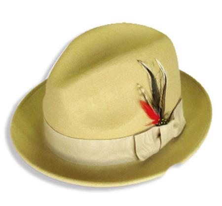 New 100% Wool Fabric Fedora Trilby Mobster suit Mens Dress Hats Khaki 