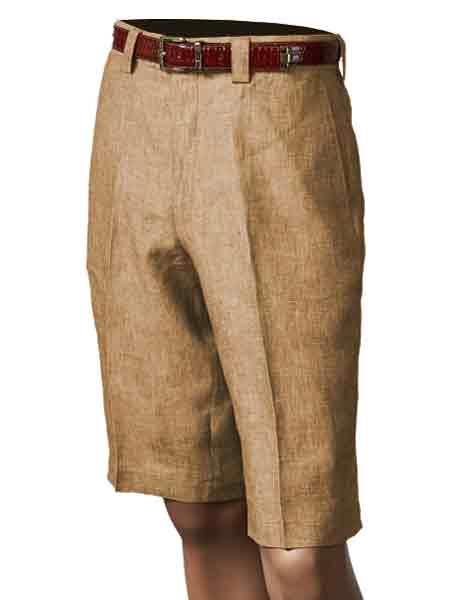  Inserch Brand Brand/Merc Pleated Slacks Flat Front Shorts Khaki 100% Linen