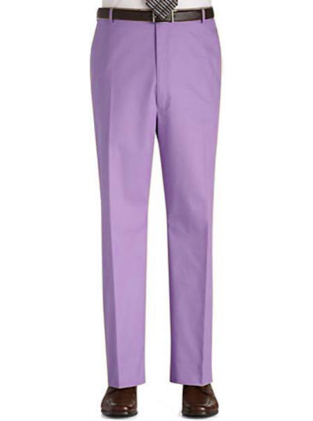 Stage Party Pants Trousers Flat Front Regular Rise Slacks - Lavender 