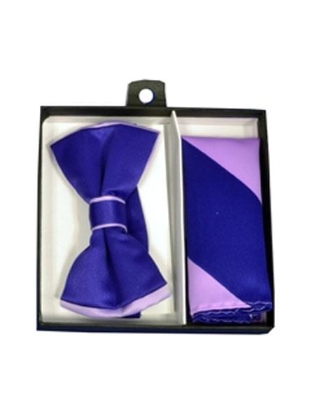 men's Lavender / Purple Polyester Satin dual colors classic Bowtie with hankie
