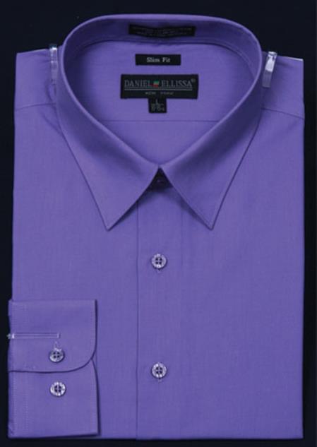Affordable Clearance Cheap Mens Dress Shirt Sale Online Trendy - Slim narrow Style Fit Dress Shirt - Lavender Color 