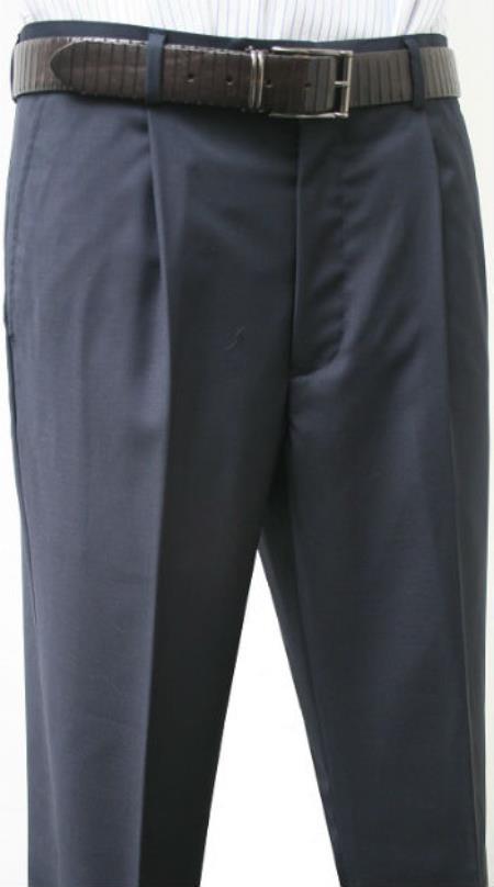 Leonardo Valenti Single Pleated Slacks Dress Pants Roma Navy Wool