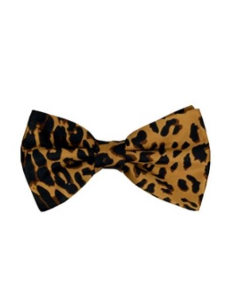  Men's Leopard Printed Classic Design Bowties Brown and Black