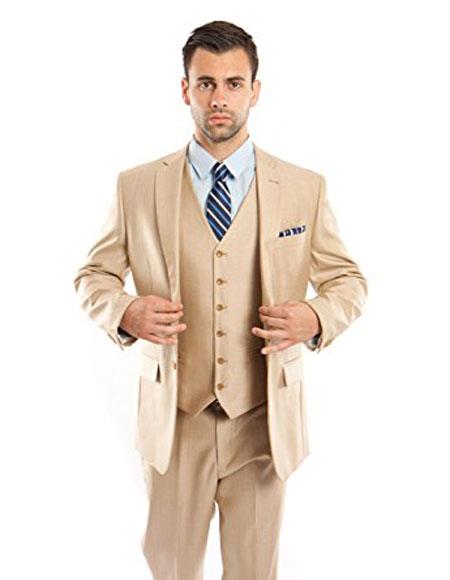  men's Modern Fit suits 3 Piece Vested Light Beige Suits Flat Front Pants