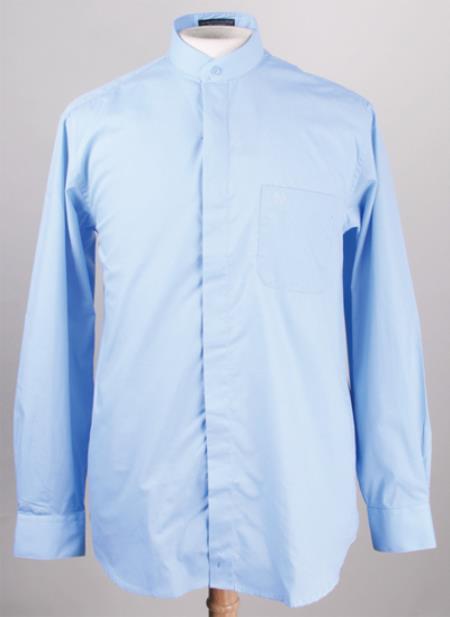 Banded Collar dress shirts without collars no collar mandarin Collarless Light Blue 