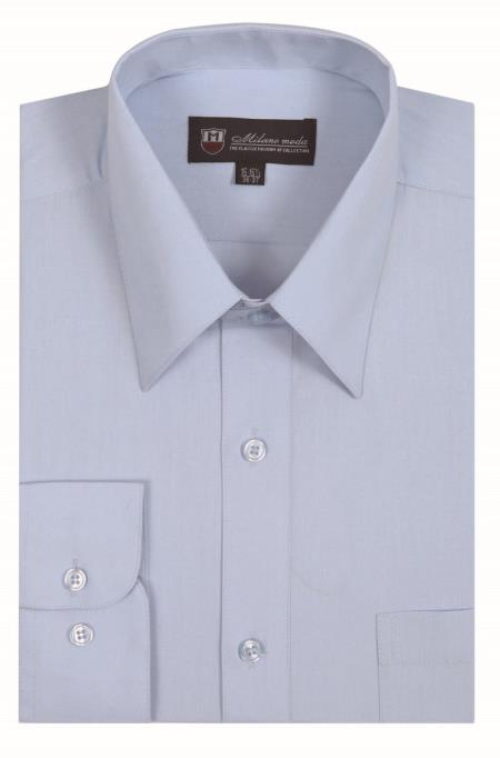  Men's Classic Fit Plain Solid Light Blue Color Traditional Dress Shirt