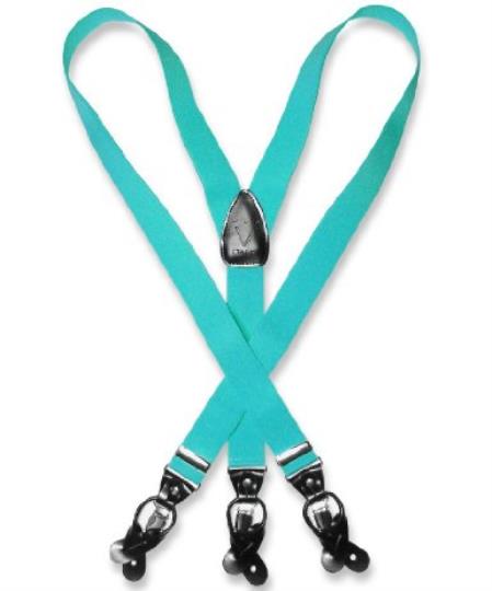 turquoise ~ Light Blue Stage Party Blue Suspenders Y Shape Back Elastic Button & Clip Convertible 