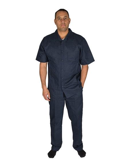  Men's Button Closure 2 Piece 100% Linen Short Sleeve Navy Shirt 