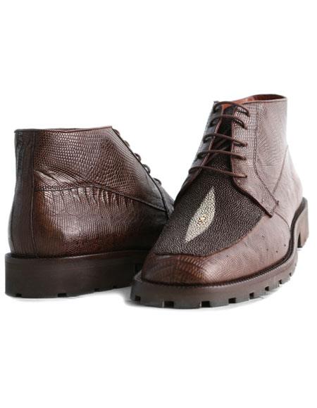 men's Brown Genuine Lizard & Stingray Skin Los Altos Boots Ankle Boot