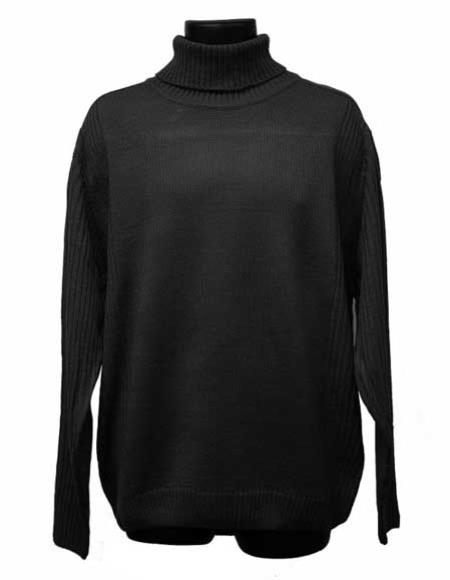 Men's Regular Fit Long Sleeve Acrylic Knit Mock Neck Turtleneck Black Sweater Suit