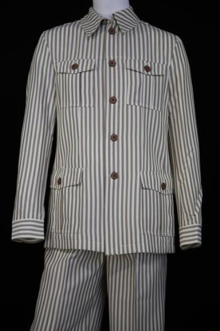  men's Victorian Stripe Long Sleeve Walking Suit Coffee Quad Pockets