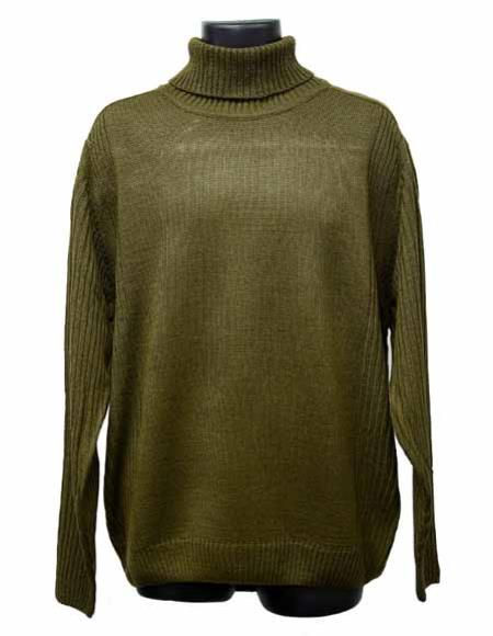  Men's Acrylic Knit Mock Neck Long Sleeve Turtleneck Olive Sweater Suit