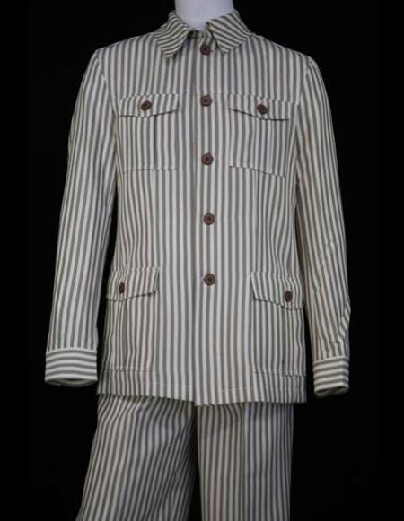 men's White/Tan Quad Pocket Long Sleeve Walking Suit Set