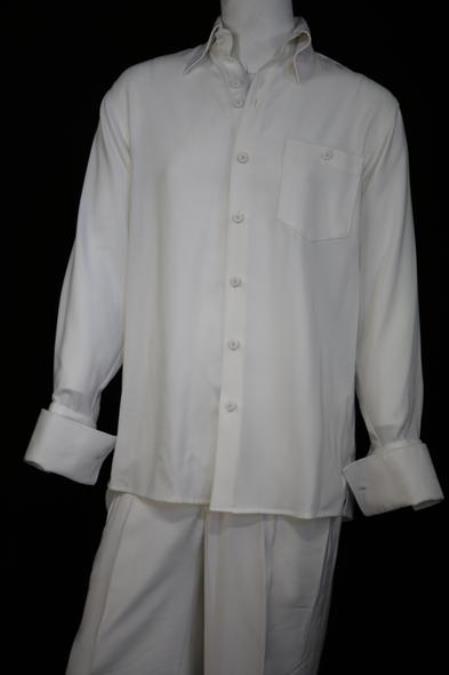  men's Woven Long Sleeve Button Fastening Walking Suit White Solid
