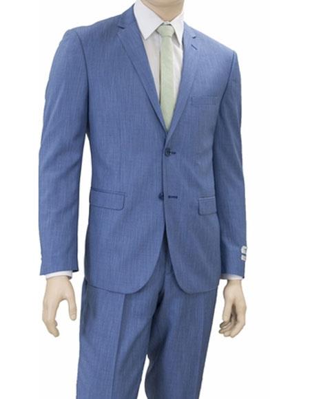 Men's Wedding - Prom Event Bruno 2 Buttons Slim Fit Denim Blue Notch Lapel Suit 